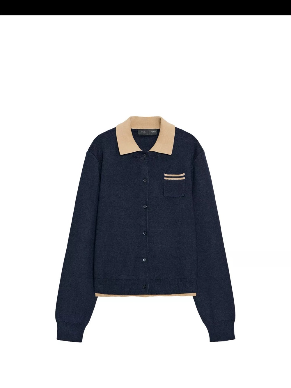 Zara Navy Jacket with Beige Contrast Collar